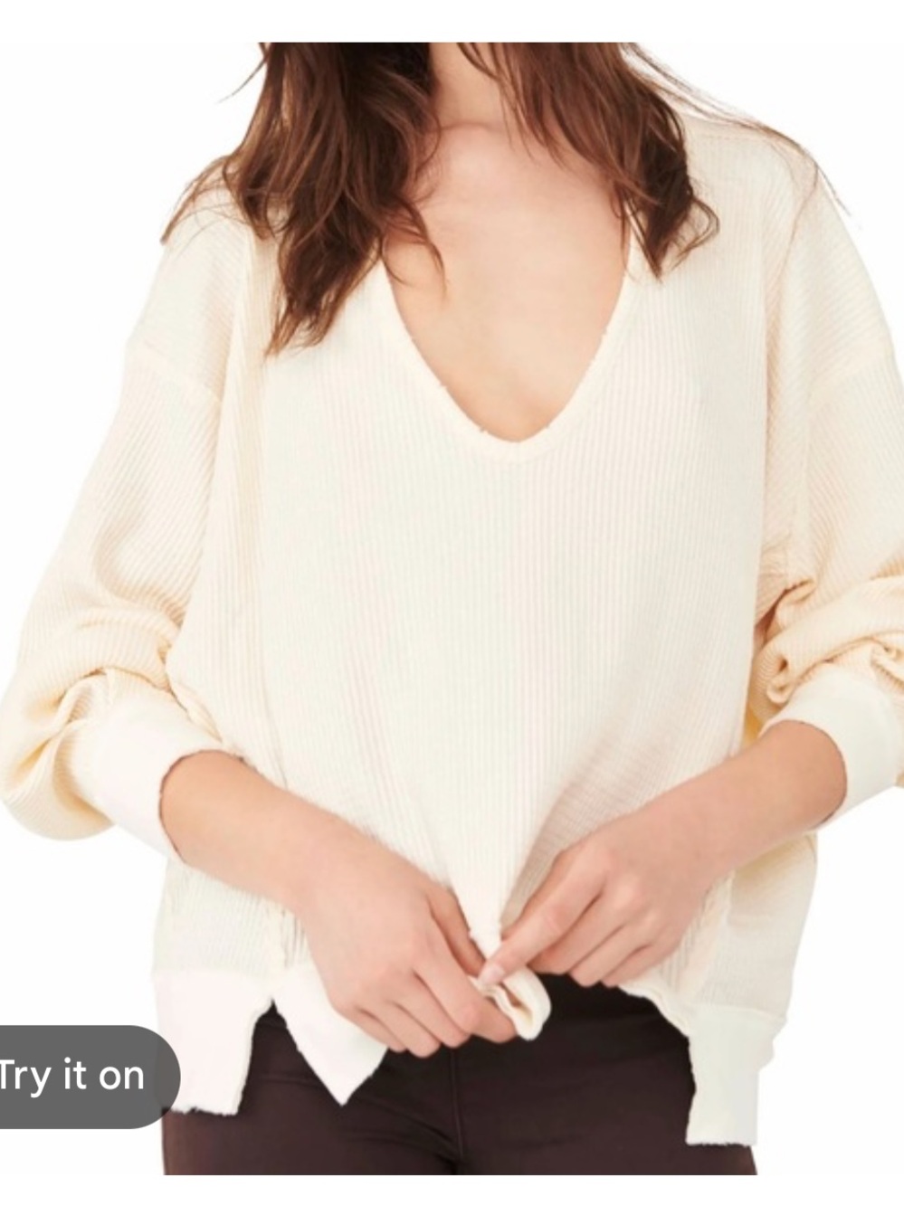 Free People Women’s Santa Clara 
 Cream V-Neck oversized top size XS